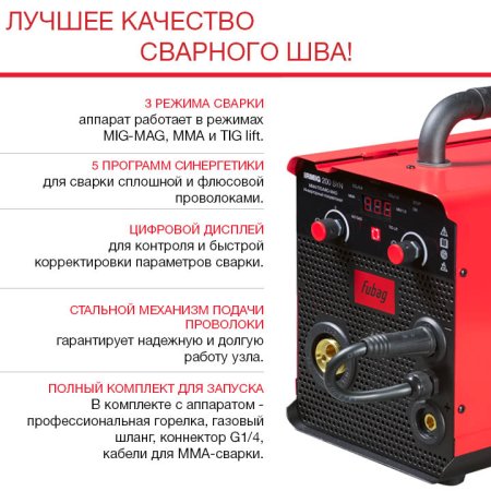 FUBAG Сварочный полуавтомат IRMIG 200 SYN с горелкой 250 А 3 м в комплекте в Казани фото